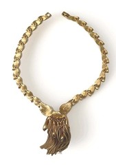 Vintage Ladies Designer Marvella Brushed Gold Tone Leaf & Tassel Necklace 16″