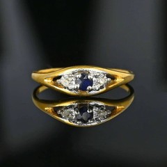 Vintage Art Deco 14K Gold Finish Lab Created Diamond Accent & Blue Sapphire Ring