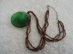 Brown Green Glass Bead & Pendant Necklace
