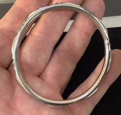Vintage Silver plate Bangle Bracelet W/ Round Jade Beads Inside Unique Piece