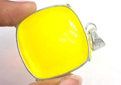 Natural Yellow Opal 124.0 Ct Cushion Shape Certified 925 Silver Pendant 6AGY