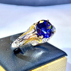 Vintage Sterling Silver Gold Plated Vanna K White & Blue CZ Ring Size 10