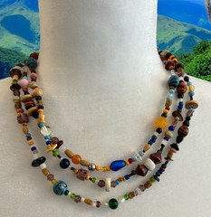 Vintage Artisan Beaded Necklace Glass Beads Mixed Colors Sizes 60″ OOAK Boho Art