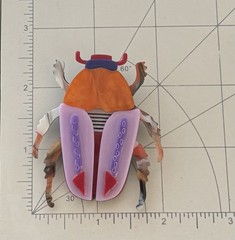 Vintage style large beetle acrylic brooch pin