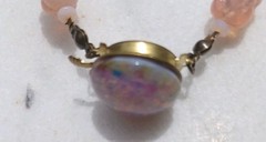 ANTIQUE MOLDED BERRY OPAL MILKY PINK OPALINE GLASS BEAD FLAPPER NECKLACE SET 3ft