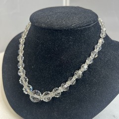 Vintage Art Deco Era Faceted Rock Crystal Strung on Silver Tone Chain Necklace