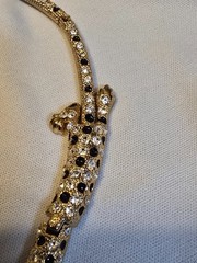 Vintage Articulated Double Green Eyed Leopard Panther Rhinestone Collar Necklace