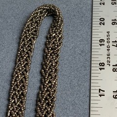 Fabric Flower Necklace 36 In Silver Seed Beads Black White Rhinestone Retro 80s