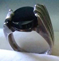 Sterling Silver Black Onyx Ring By Hajj Asymmetrical Setting Designer Signed