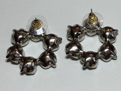 Vintage Silver Tone Rose Wreath Hoop Earrings Floral Flower Circle Post Earrings