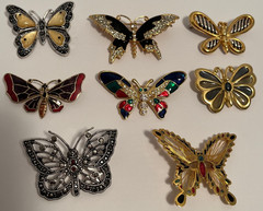 Butterfly Costume Jewelry Enamel Rhinestones Brooches Qty 8 Excellent
