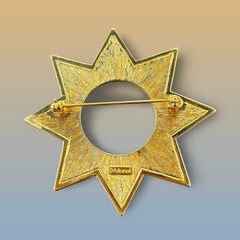 Vintage MONET Blue & Gold Enamel STAR & TRIANGLE Brooch Modernist