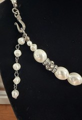 Vintage Unbranded 16 Faux Pearl Necklace with Rhinestone Accents Silver Tone