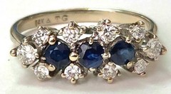 14k White Gold Sapphire & Diamond Ring Size 5.25
