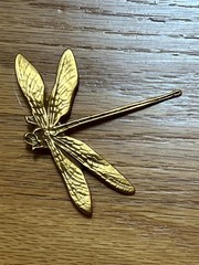 Vintage MMA large 3” gold tone dragonfly brooch * excel cond * signed