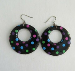 Vintage Lucite Hoop Dangle Earrings Polka Dot Sterling Hook 2.5 In