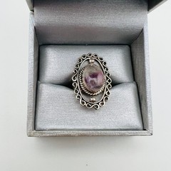 Vintage Filigree Ring Boho Silver Tone Purple Quartz Size 7 Statement Chic Mod