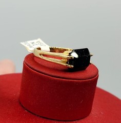 Vtg Sz 8 Ring Lg Black Cubic Zirconia 18KGE Gold Electroplated Jewelry StyL2