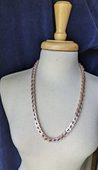Vintage Handmade MOP Pearlized WHITE Button Double Sided RED BLUE Bead NECKLACE