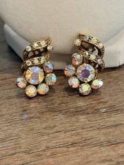 Vintage SELRO Selini Set Brooch + Earrings Parure AB Rhinestones Signed