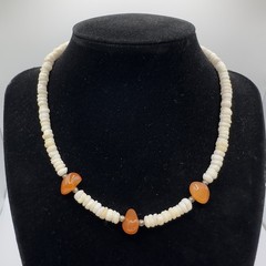 Vintage PUKA Shell Necklace with Carnelian Barrel Clasp 15 in Choker Beachy