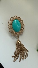 Vintage Sarah Coventry Turquoise Cabochon and Faux Pearl Tassel Brooch