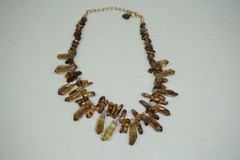 Vintage Chunky Statement Necklace Tigers Eye and Natural Quartz Crystals 19″-22″