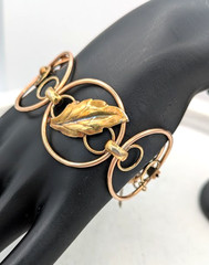 Vintage KREMENTZ Bracelet Leaf Circles Mixed Metal Copper and Gold Tone