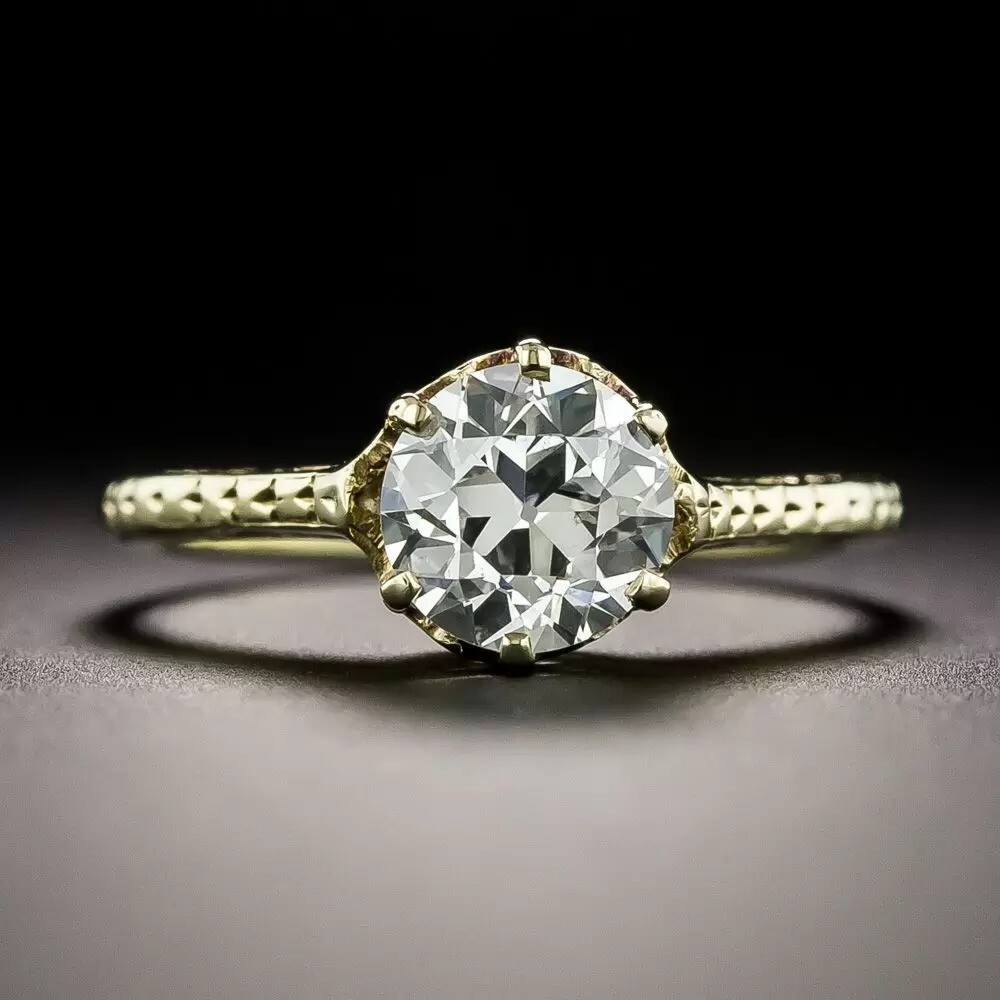 Art Deco 2CT Round Lab Created Diamond Solitaire 14K Gold Finish Engagement Ring