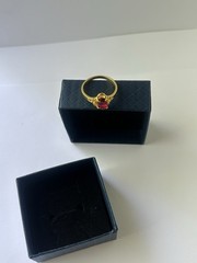 Vintage Red Cubic Zirconia Ring Gold Plated Womens Size 9.5