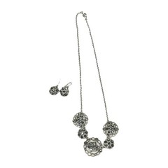 Vintage Marcasite Necklace & Pierced Ear Dangle Earrings | 3 Piece Jewelry Set
