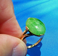 Original EARTH MINED Green Jadeite JADE Deco Engagement Ring 14K GOLD Solitaire