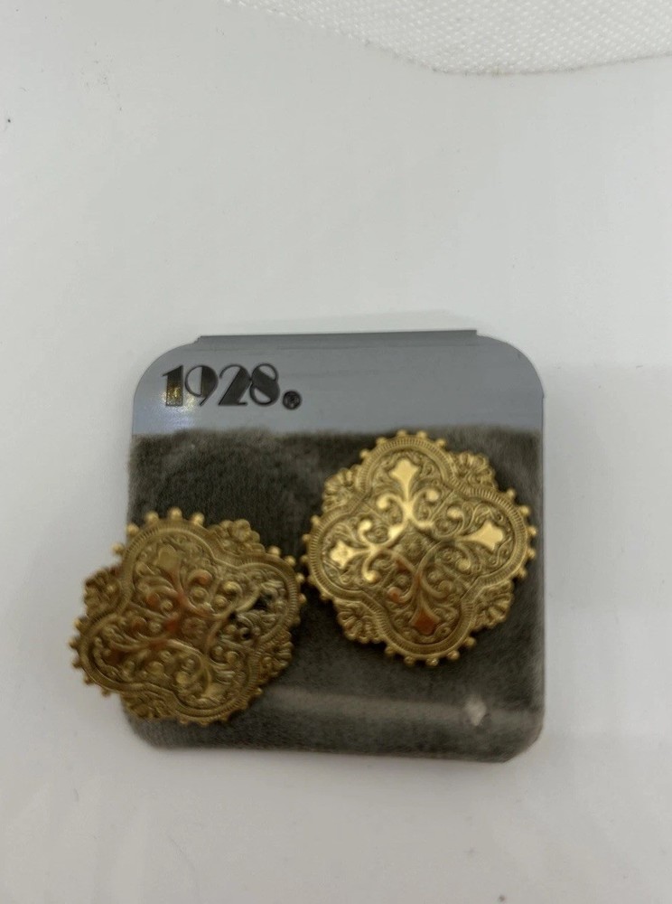 Vintage 1928 Brand Romantic Dimensional Goldtone Stud Button Earrings