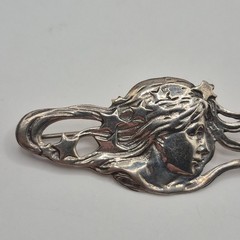 Modern Lady & Stars Art Nouveau Inspired Woman Profile Sterling Silver Brooch