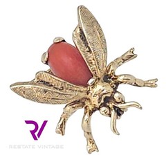 Mint Vintage Maison Behar M-BE Germany Gold Over Sterling Mint Bug Coral Brooch
