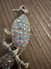 Vintage Sparkling AB Aurora Borealis Rhinestones Bird Brooch/Pin Goldtoned