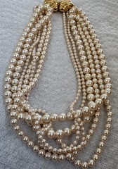 Faux Pearl Necklace Gold Tone Clasp 6-strand Beaded Choker Elegant Wedding 16”