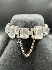 Vintage Eisenberg Crystal Rhinestone Sterling Silver Clasp Heavy Bracelet 7.5”