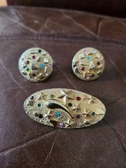 Vtg Accessocraft Confetti Paint Palate Earrings & Brooch PIN SET MCM