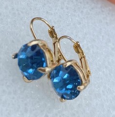 Vintage Blue Topaz Crystal Goldtone Leverback Earrings
