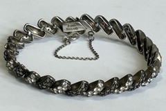 Vintage Sterling Silver Marcasite CZ Link 7” Bracelet Signed A 925 Thailand