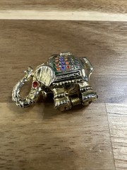 Vintage Gold Tone Elephant Trinket Box Charm Pendant Hinged Enamel Rhinestone