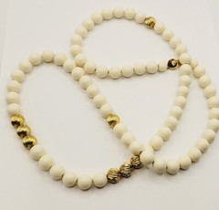 Monet Necklace Cream and Gold tone Long Large beaded Vintage 36 in