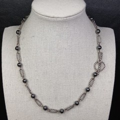 STERLING SILVER 925 Rope Style Link And Black Natural Stone Necklace. 13-080