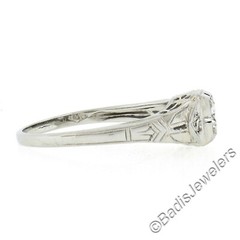 Antique Art Deco 18k White Gold 0.24ctw European Diamond Milgrain Engraved Ring