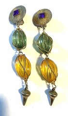 Vintage Dangle Drop Clip On Earrings With Multi Component Design Beads 5″ Long