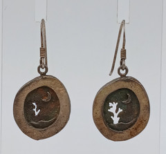 VTG 925 Southwest Moon Tree Cutout Earrings 1.25in Sterling Silver 4.7g Patina