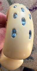Art Deco Unbranded Celluoid Clamper Bracelet 14 Blue Rhinestones~Ivory Color