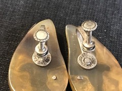 Vtg Sterling Silver & Horn or Lucite Modernist Man Woman Screw Earrings Mexico