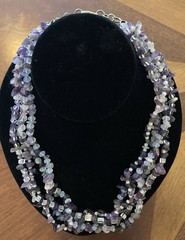 Vintage 4 Strand Stunning Opalite & Amethyst& Glass Beaded Necklace Gorgeous 20”